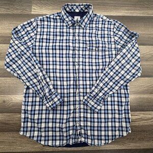 Johnnie-O Men’s Sz. Large‎ Blue Plaid Shirt Cotton Button Down Flannel Shirt